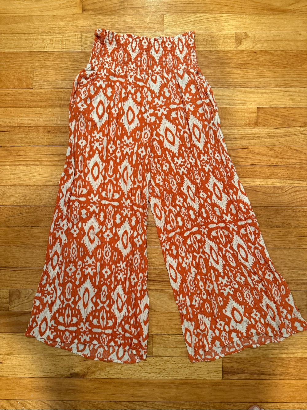 BB Dakota Orange and White Ikat Wide-Leg Pants